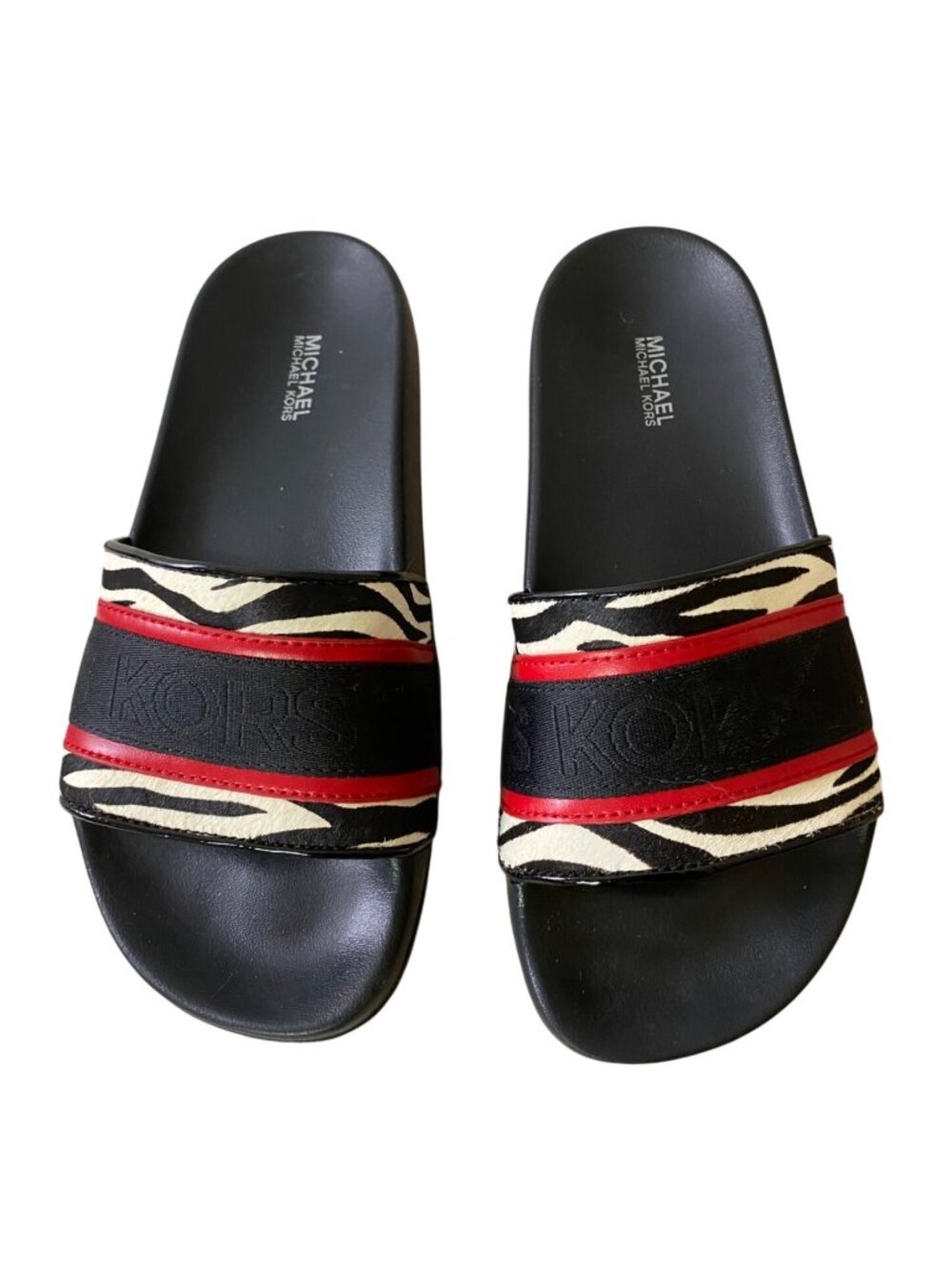 Michael Kors Womens Zebra Print Slides With Red Accents Size 6